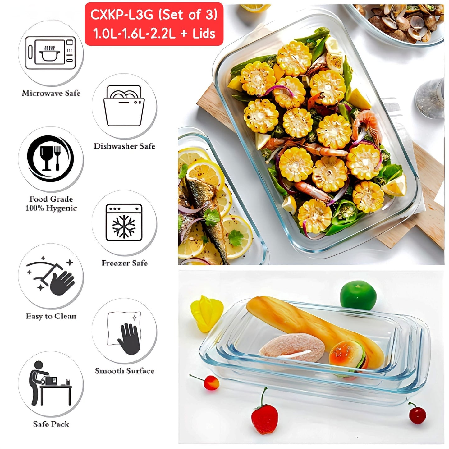 Diamond Oven Glass Tupperware 3pcs Set - Medaid International