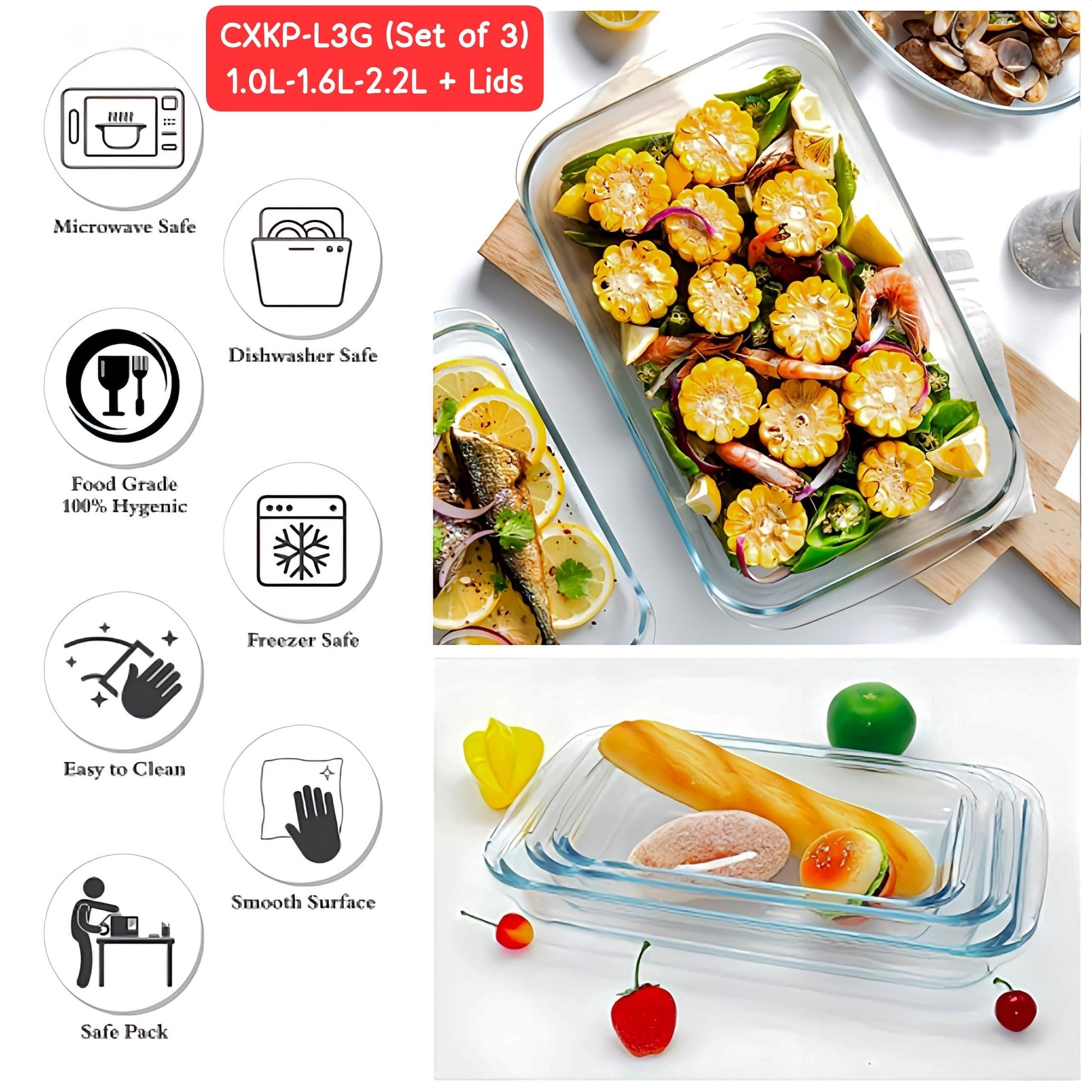 Diamond Oven Glass Tupperware 3pcs Set - Medaid International