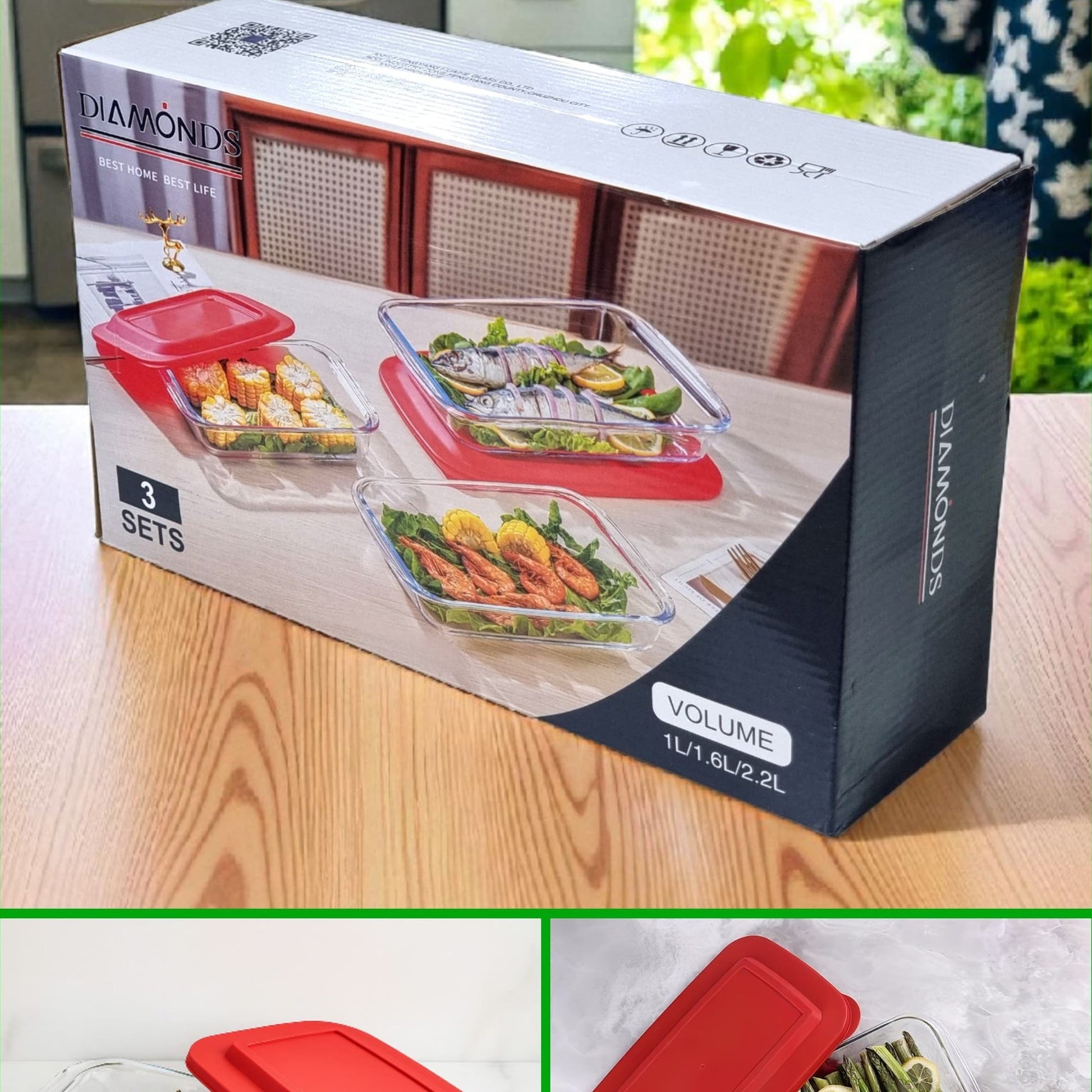 Diamond Oven Glass Tupperware 3pcs Set - Medaid International