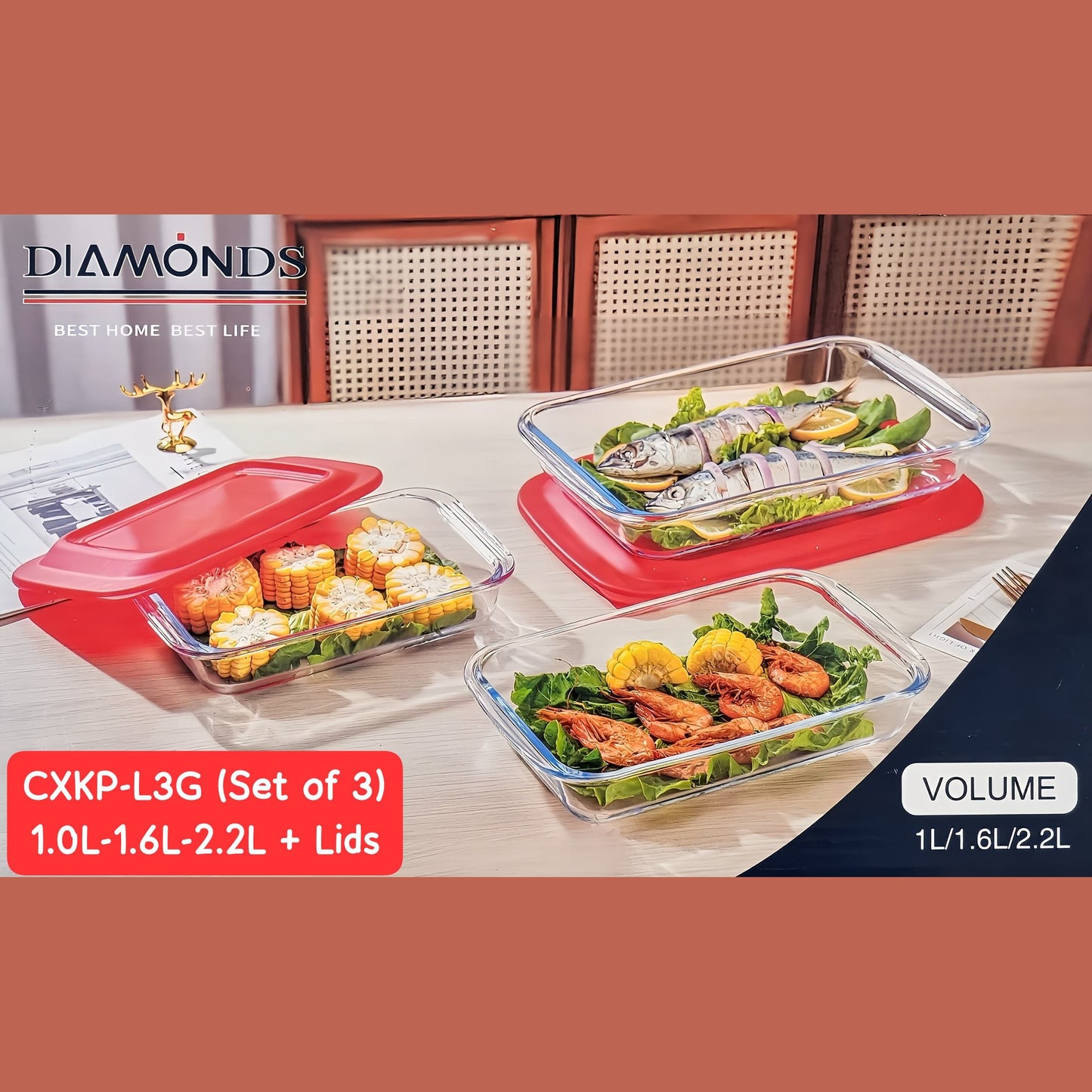 Diamond Oven Glass Tupperware 3pcs Set - Medaid International