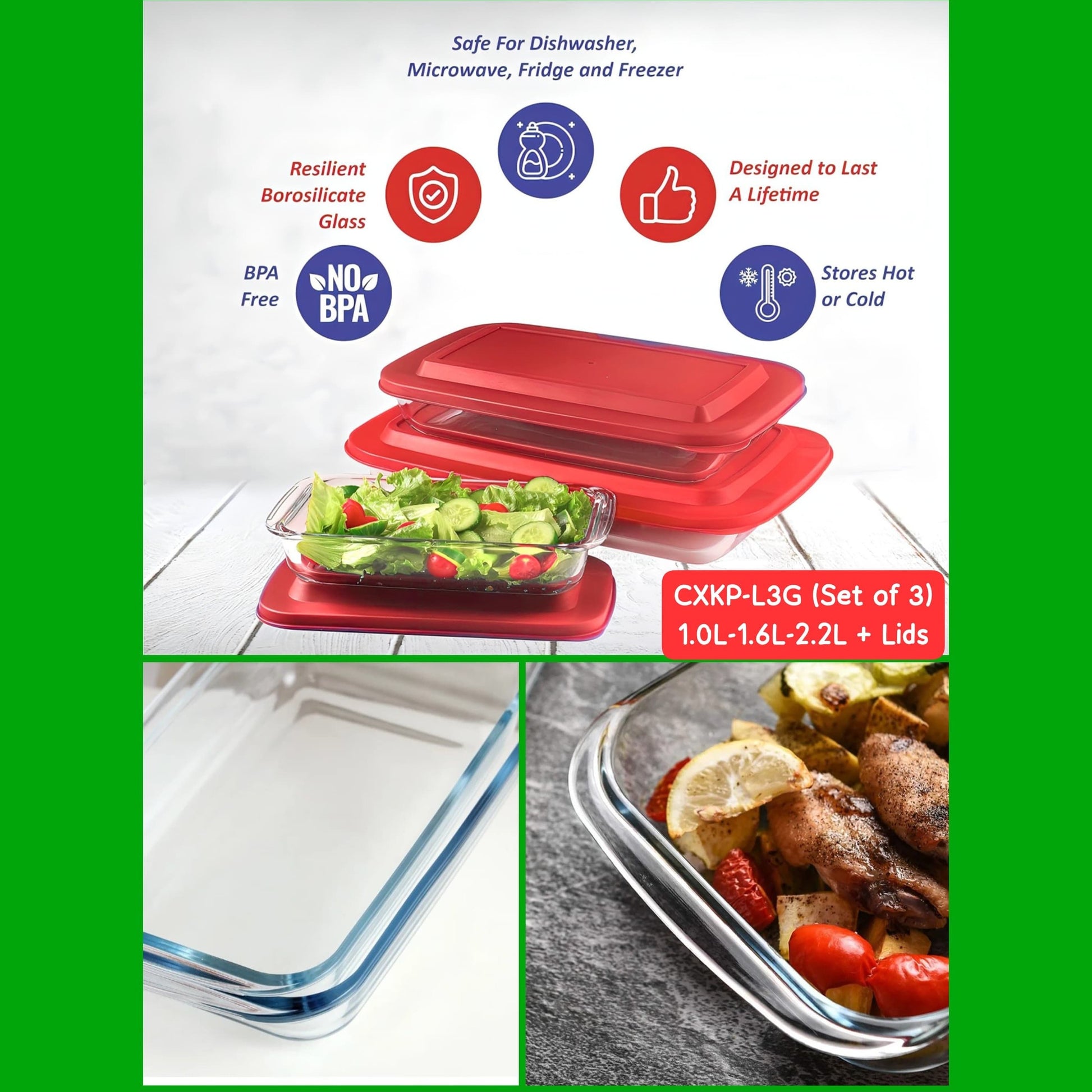Diamond Oven Glass Tupperware 3pcs Set - Medaid International