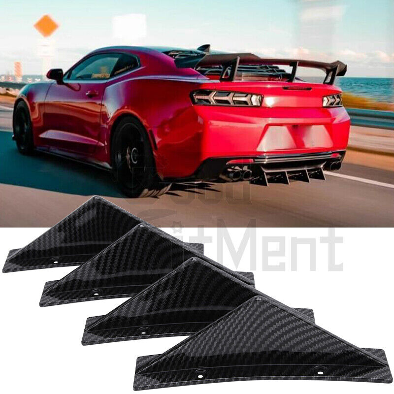 Universal Black/Carbon Fiber Shark Fin Rear Bumper Diffuser for Cars 4pcs - Medaid International