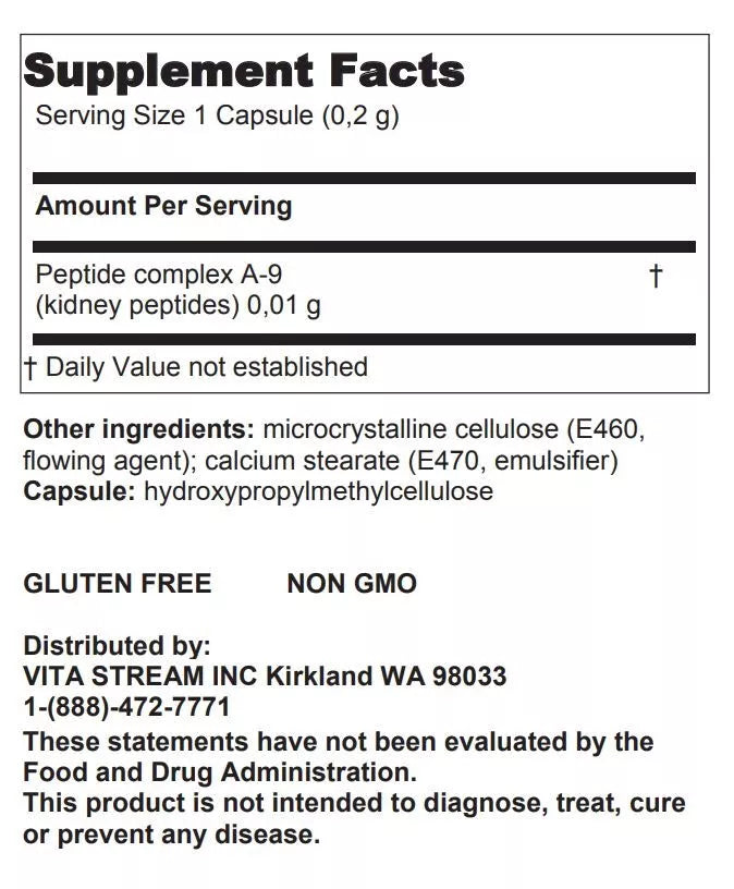 A-9 Pielotax Original Khavinson Natural Kidney Peptide Bioregulator 20 capsules - Medaid