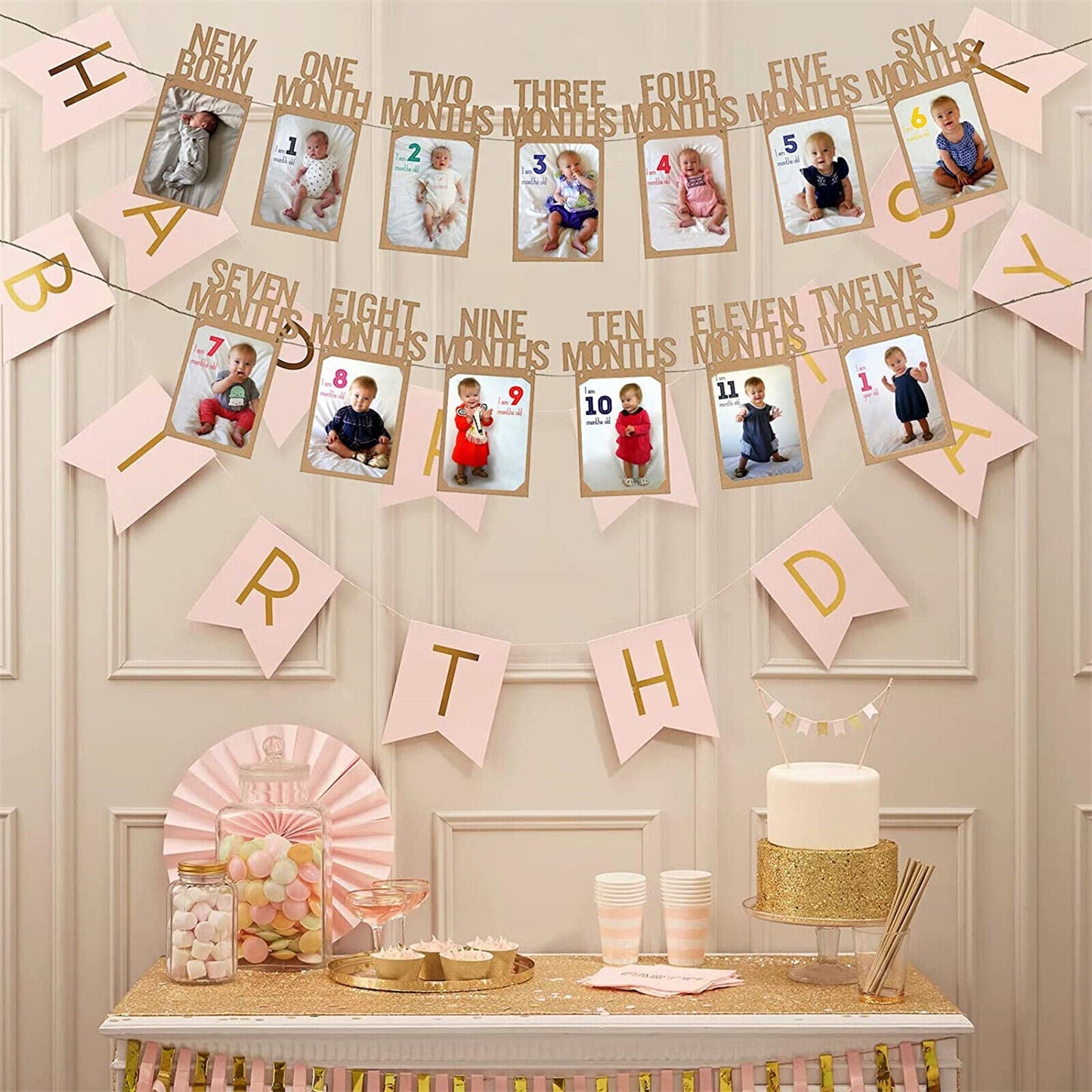 12 Months Baby Photo Banner, New Born 1st Birthday Baby Photo Banner, Party Decoration - Medaid International