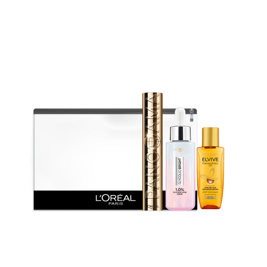 L'Oreal Paris Serum, Mascara And Hair Oil Bundle + Free Pouch At 20% Off - Medaid - Lebanon