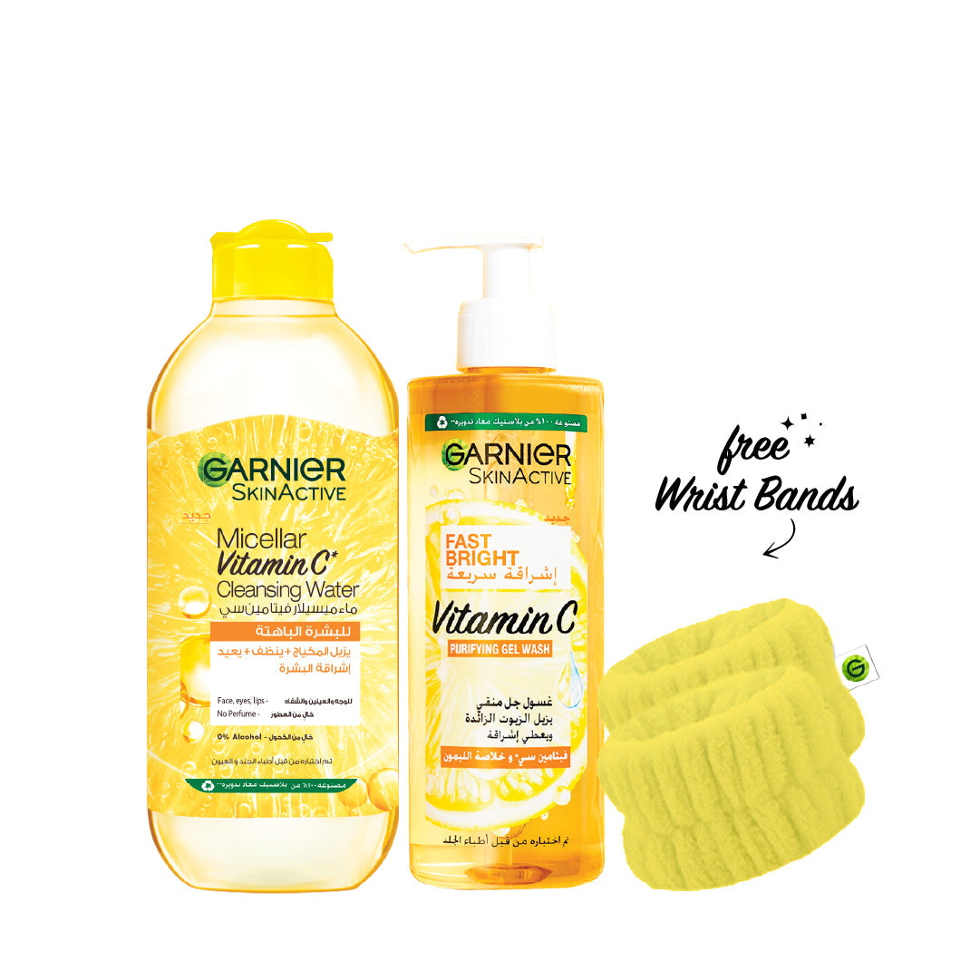 -15% FREE Wrist Band Garnier 400mL Vitamin C Micellar Water + Vitamin C Gel Wash - Medaid