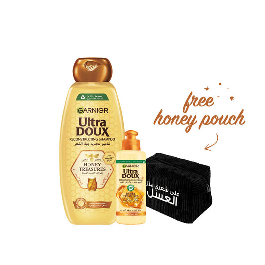 Honey Treasures Shampoo 600 mL and Honey Treasures Leave In +AA SHAARE METEL EL AASAL POUCH - Medaid