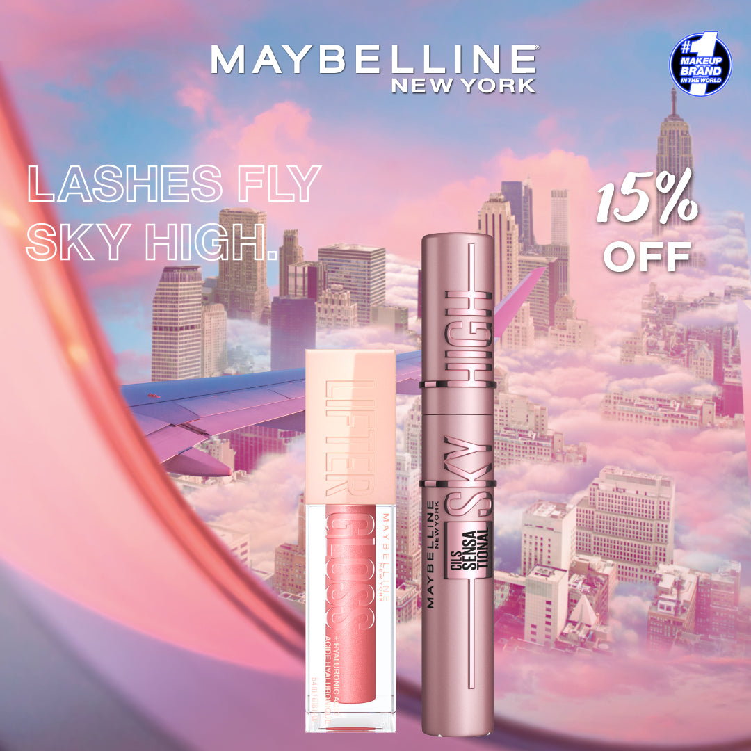 Maybelline Sky High Mascara X Lip Gloss Bundle with 15% OFF - Medaid