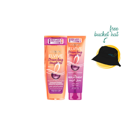 Elvive Dream Long Straight Shampoo 400ML + Elvive Dream Long Straight Oil Replacement 300ML + FREE Bucket Hat - Medaid