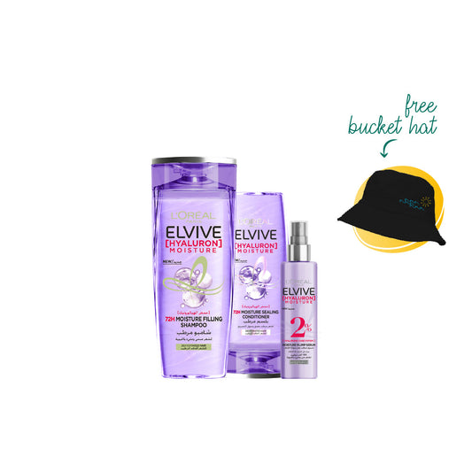 15% OFF Elvive Hyaluron Plump Leave In Spray 150ml + Elvive Hyaluron Shampoo 400ML + Elvive Hyaluron Conditioner 200ML + FREE Bucket Hat - Medaid