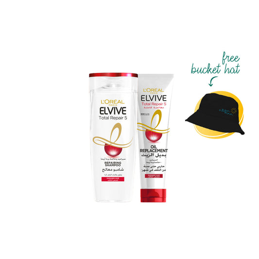 Elvive Total Repair Shampoo 400ML + Elvive Total Repair Oil Replacement 300ML + FREE Bucket Hat - Medaid