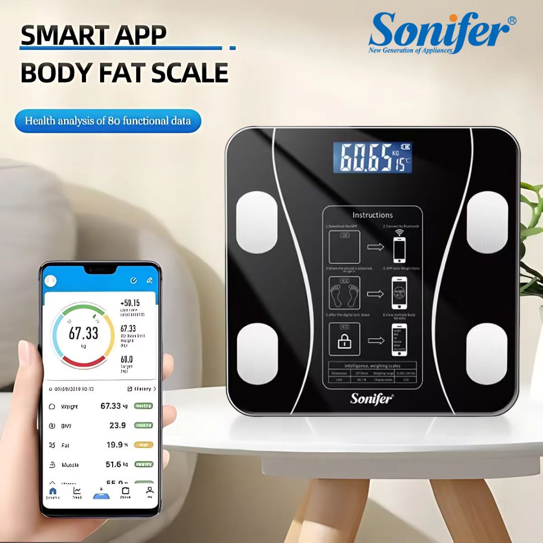 Sonifer Smart Digital Phone App Scale ‚Äì Electronic Body Fat Scale with LED Display - Medaid International