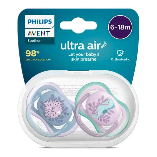 avent 2 ultra air design soothers fish 6-18m - girl 085/61