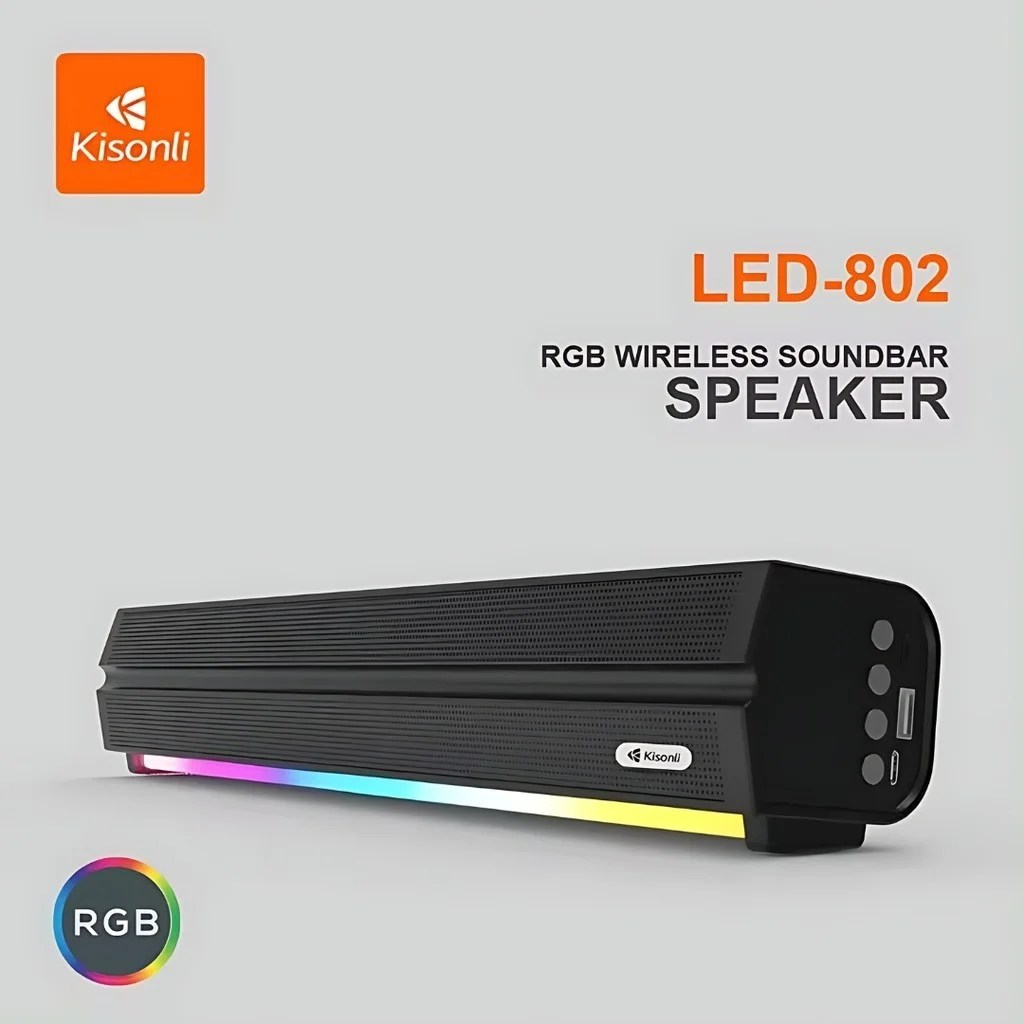 Kisonli LED-802 RGB Wireless Bluetooth Speaker 5.3 Retro Sound bar - Medaid International