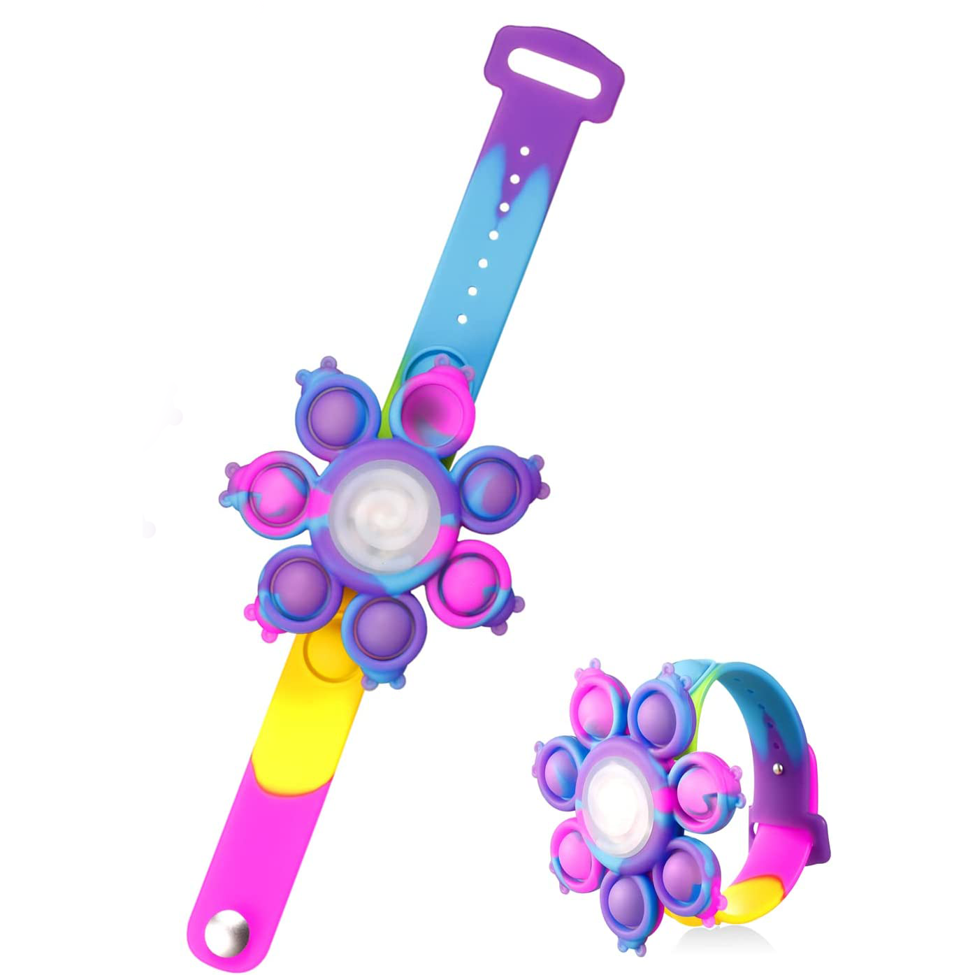 Fidget Pop Toy Spinner Bracelet,Wearable Push Poping Bubble Sensory Toys Stress Relief Finger Press Silicone Wristband for Kids - Medaid International