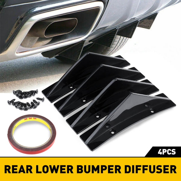 Universal Black/Carbon Fiber Shark Fin Rear Bumper Diffuser for Cars 4pcs - Medaid International