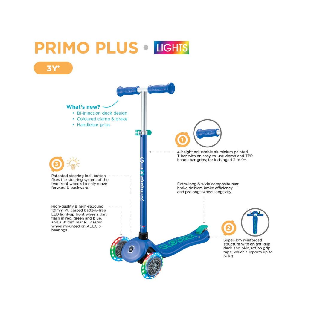 Globber Primo Lights 3 Wheel Light-Up Navy Blue Scooter - Medaid International
