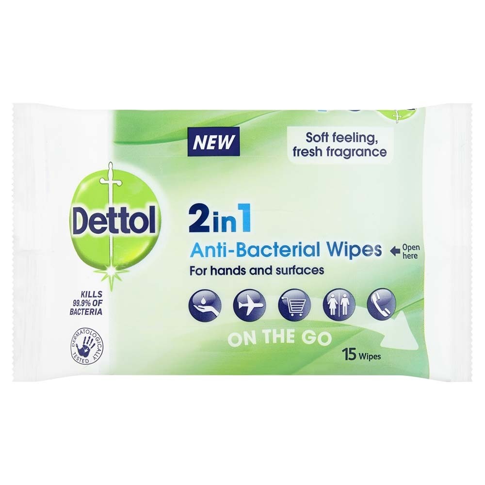 Dettol 2 in 1 On The Go 15 Anti-Bacterial Wipes - Medaid - Lebanon
