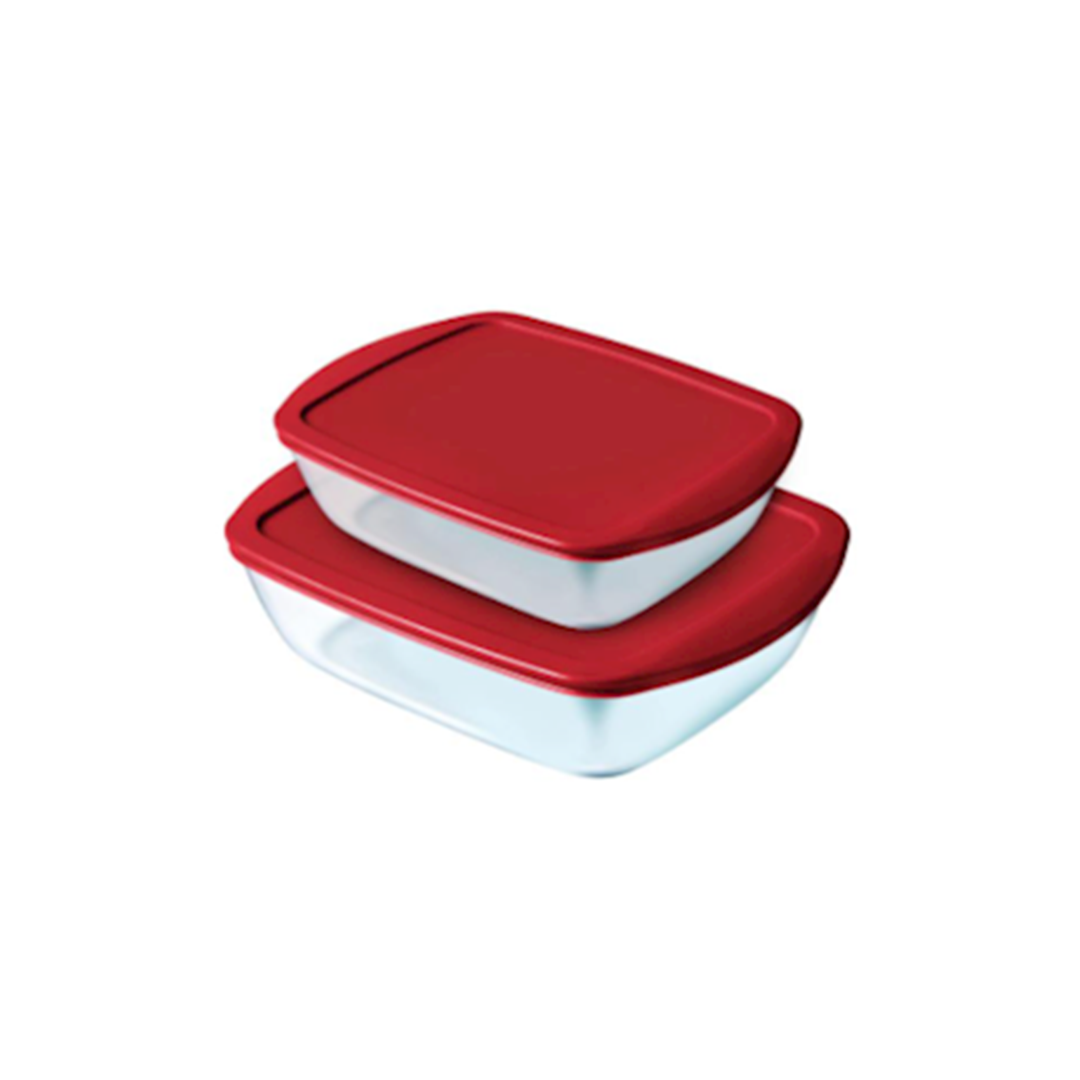 Pyrex Cook & Store Rectangular with Lid, Set of 2 PX 215P+216P, Red, PY 913S339 - Medaid - Lebanon